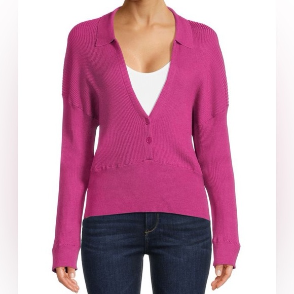 Monrow Sweaters - Monrow Ribbed Plunge Polo Sweater - $158 NWT